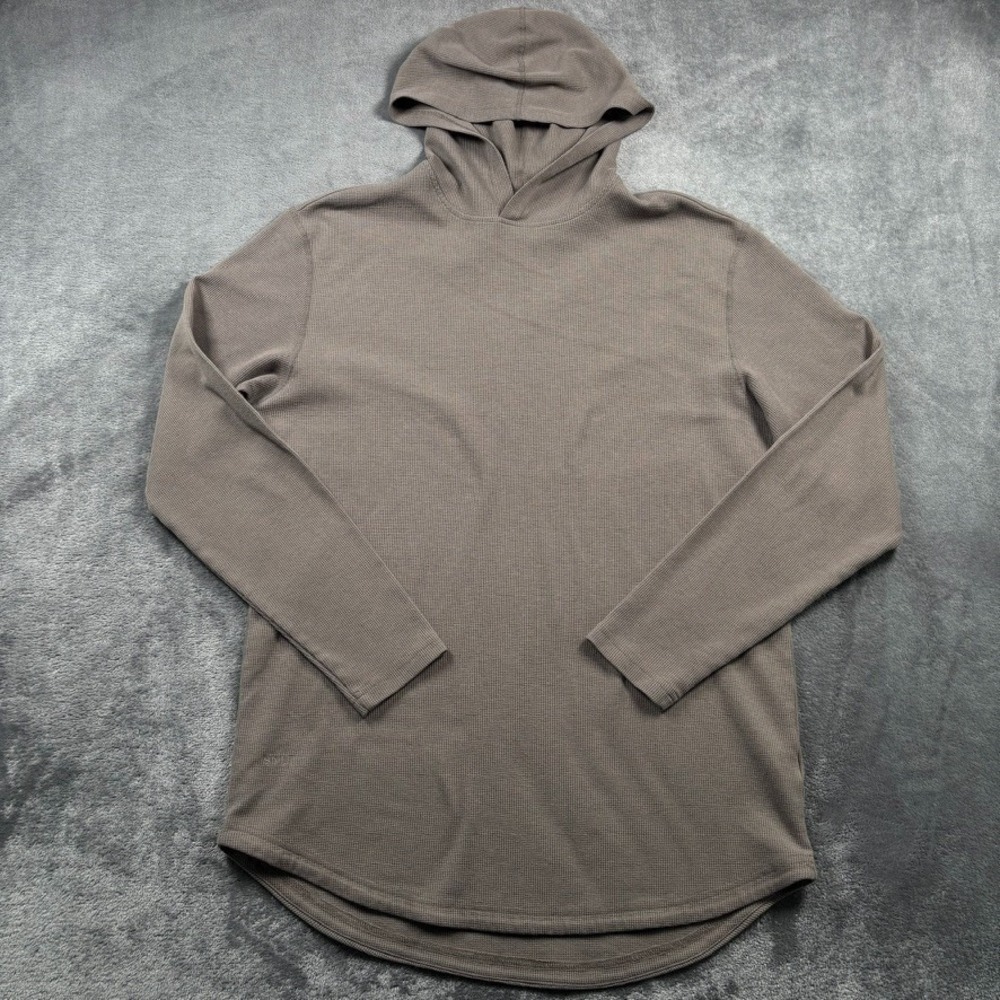 BYLT Hoodie Mens Large Brown Thermal Drop-Cut Long Sleeve Pullover Waffle Knit